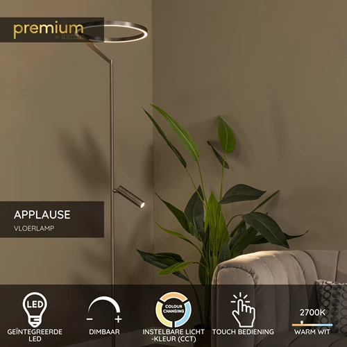 Lucide APPLAUSE - Vloerlamp - Ø 33 cm - LED Dimb. - CCT - 2700K/4000K - Grijs ijzer | Premium - USP
